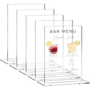 8x10 Inch Clear Acrylic Sign with Stand | 5 Pack Blank Acrylic Table Signs and Base for DIY Wedding Table Numbers, Wedding Signage, Events& Parties