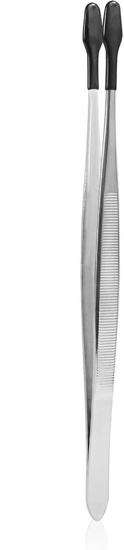 2pcs Tweezers with Rubber Tips, Silicone Straight Flat Tipped Tweezers Stainless Steel Gem Stamp Tweezers Non-Slip Long Crafting Precision Tweezers Tools for Bead Crafts Jewelry Making(Black)