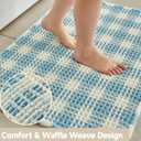 TYUU Waffle Runner Rug Bathroom, Long Boho Bathroom Rugs Non Slip Washable Absorbent Checkered Bathroom Mat Quick Dry Cute Bath Mat, 72"x24" Blue and White