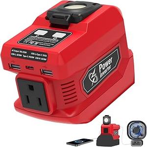 220W Power Inverter Compatible with Milwaukee 18V Battery, DC 18V to AC 110V Battery Inverter, Power Station Generator with 1 AC Outlet, 2 USB Ports & 1 TypeC Fast Charging, 400LM LED Work Light