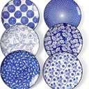 4 x Selamica Ceramic Dessert Plates Set of 6, 6 Inch Appetizer Plates for Kitchen, Microwave & Dishwasher Safe, Vintage Blue