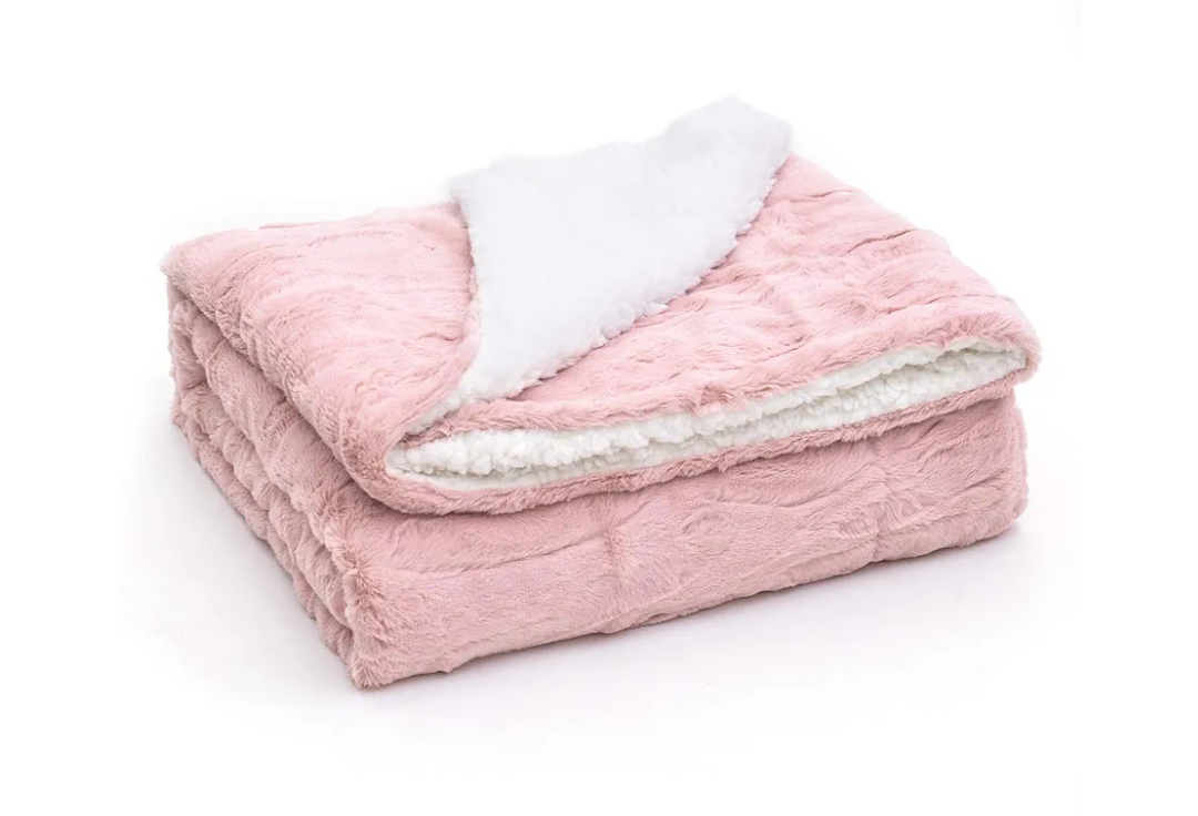 Tache Dusty Rose Blush Pink Throw Super Soft Warm Faux Fur with Ivory Sherpa Back Blanket - 90x90