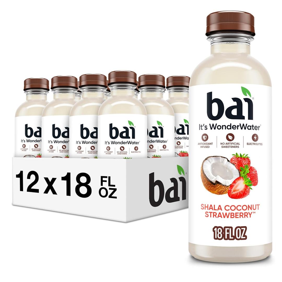 Bai Antioxidant Infused Water Beverage, Shala Coconut Strawberry, with Vitamin C and No Artificial Sweeteners, 18 Fluid Ounce Bottle, 12 Pack EXP: 03/29/2026