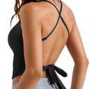YEOREO Ease Tie Back Workouts Tank Tops Halter Backless Strap Top with Pads (Black, S)