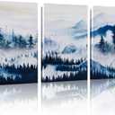 FAEFTY Wall Art for Living Room Set of 3 Painting Abstract Forest Mountain Landscape Painting Decor for Bedroom Office, 3 Piece Canvas Framed Art Ready to Hang Pictures Home Decor- 12x16 Inches (Ink Blue)
