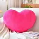 XVTRU Hot Pink Heart Pillows, Cute Heart Decorative Pillow, Heart Shaped Throw Pillows for Bed, Faux Rabbit Fur Plush Hoom Decor Pillow Cushion for Chair Sofa Living Room (Medium-15.7"x11.8")