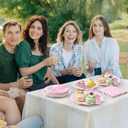 LemonRoad 102 Pcs Gingham Party Supplies Set Pink Checkered Disposable Paper Plates, Napkins, Forks, Tablecloth Banner for Xmas Picnic Pizza BBQ Dinner Birthday Wedding Party Decorations Serve 25