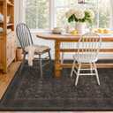 6x9 Dining Room Rugs for Under Table, Washable Carpet Living Room, Dark Brown Low Plie Woodland Soft Bedroom Carpet, Non Slip Floral Funky Dark Academia Rug