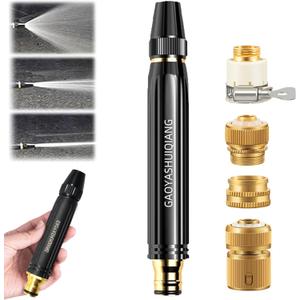 Home High-Pressure Car Wash Water Gun with Booster Nozzle and Hose, Powerful Gaoyashuiqiang for Car Cleaning, Watering Plants and Vegetables, with Adjustable Pressure Pattern (Water Gun+4Connector)