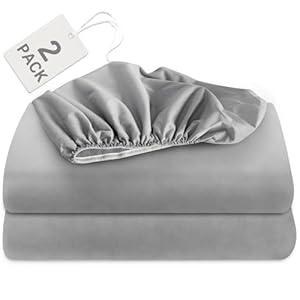 Biloban Twin Fitted Sheet 2 Pack, Twin Bedding Fitted Sheets Only with Deep Pocket up to 14", Bottom Sheet, Shrinkage & Stain Resistant Bed Sheets, Wrinkle Free & Easy Care, Grey