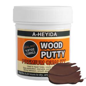 Walnut Wood Filler Putty - Paintable, Stainable Wood Repair Putty for Cracks & Holes on Furniture, Hardwood Floor, Door, Cabinet - Scratch Repair Kit (9.87 Ounce)