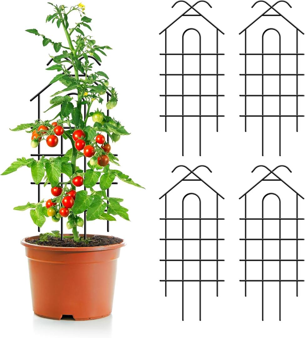 ARIFARO 24" Metal Garden Trellis for Climbing Plants, 4 Pack Plant Trellis for Potted Plants, Indoor Outdoor Black Trellis for Vines, Flowers, House Plants, 10" Wide