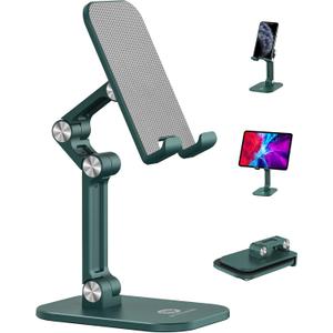 OCYCLONE Phone Stand, Adjustable Height and Angle Foldable Cell Phone Stand Holder for Desk, Taller iPhone Stand Compatible with 4.7"-13" Smartphones iPad Tablet, Green
