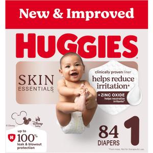 Huggies Size 1 Diapers, Skin Essentials Baby Diapers, Size 1 (8-14 lbs), 84 Count