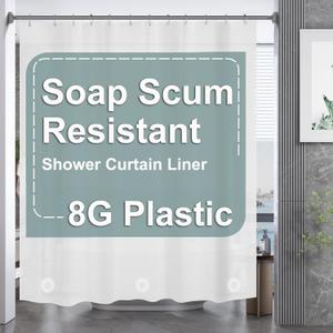 AmazerBath Plastic Shower Curtain 84 Inches Long, 72 x 84 Frosted Weighted Extra Long Shower Curtain, PEVA Heavy Duty Tall Bathroom Curtains with 3 Big Clear Weighted Stones and 12 Grommet Holes