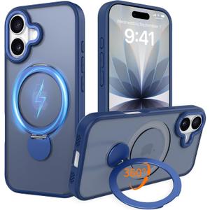 IYH Magnetic Case for iPhone 17 6.3 inches, 360 Rotatable Ring Stand, MagSafe Compatible, Military-Grade Shockproof, Translucent Design Skin-Feel TPU Frame(Blue)