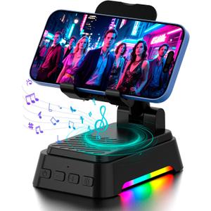 Gifts for Men Women, Cell Phone Stand with Bluetooth Speaker and Colorful Light, HD Stereo Sound, Adjustable Phone Holder, Cool Tech/Xmas/Birthday Gift, Compatible with iPhone/Android/iPad