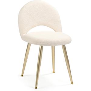 Vanity Chair with Adjustable Backrest, Boucle Upholstery Armless Makeup Stool, Cream White Sherpa Vanity Stool with Gold Metal Legs for Bedroom Living Room Kitchen Dinning Room (Gold and White)
