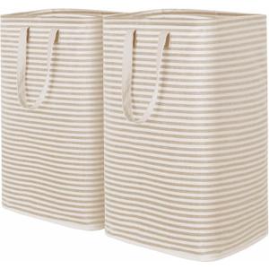 Lifewit 2 Pack Laundry Hamper Large Collapsible Laundry Baskets, Freestanding Waterproof Clothes Hamper with Easy Carry Handles in Laundry Room Bedroom Bathroom College Dorm for Adults, Beige, 2 x 80L