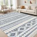 cotiled 10x14 Area Rug Living Room: Washable Boho Rugs with Non Slip Backing Large Soft Indoor Stain Resistant Carpet for Bedroom Farmhouse Dining Room Lightweight Home Decor Blue