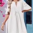 Wenrine Womens Flutter Short Sleeve Mini Dress Casual V Neck Loose Flowy Summer Dresses (White, L)