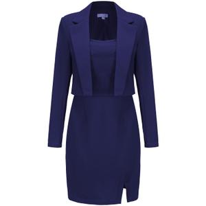EXLURA Women's Professional Business Lightweight Blazer Dress Suit Sets 2 Piece Work Office Fashion Outfits (Navy Blue), S
