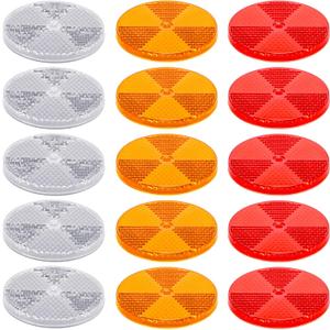 Tallew 15 Pack 3.165 Inch Front Round Reflector for Driveway Fence Gate Posts Trailers Safety Reflectors with Center Mounting Holes White Red Yellow