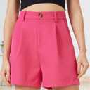 Women's Casual Pleated Dressy Business Work Shorts Elastic High Waisted Wide Leg with Pockets (Pink, XL)