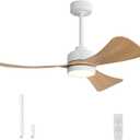 42" Ceiling Fans with Lights,3 ABS Blades Modern Ceiling Fan with Remote Control,3 Color Temperatures, 6-Speed Quiet Reversible DC Motor, for Bedroom Kitchen Outdoor/Indoor, White+Light Wood