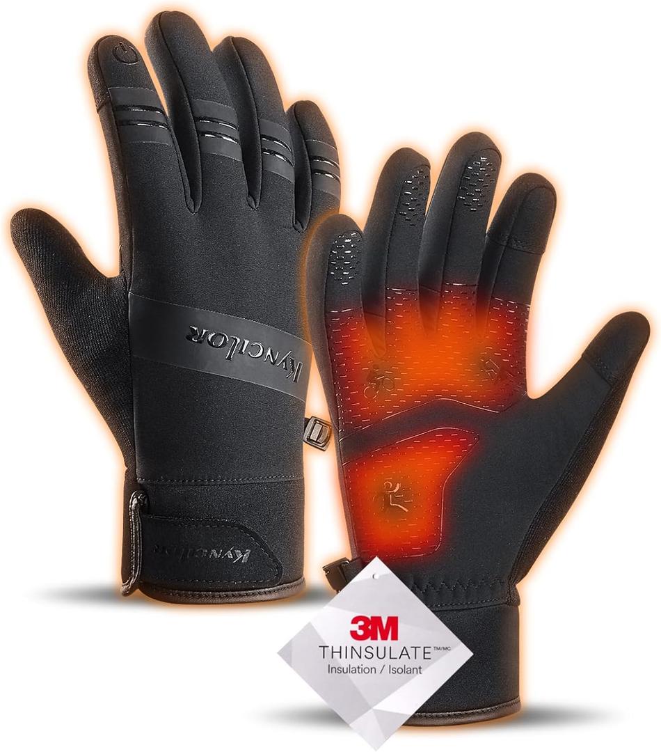 100% Waterproof Winter Gloves for Men Women Windproof Thermal with Touchscreen Finger, Anti-Slip Palm, Warm Hands for Cold Weather Running, Cycling, Driving, Hiking, Snow, Ski, Golf (Large, Black)