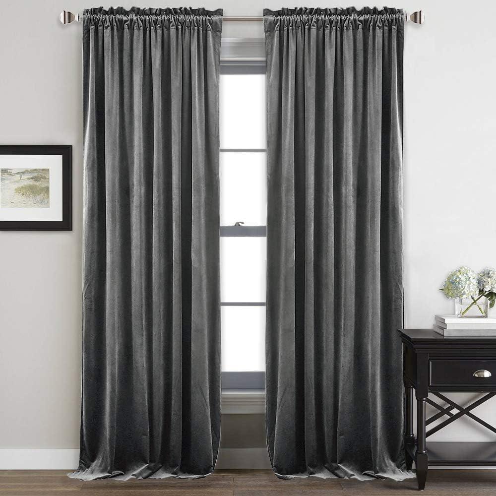 StangH Gray Velvet Curtains 96 inches - Bedroom Luxury Velvet Curtain Panels Blackout Draperies Heat Insulated Sliding Door Panel Drapes, 52 by 96 inches Long, 2 Panels (52"W x 96"L (Pack of 2), Grey)