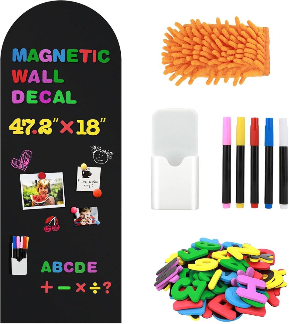 Magnetic Chalkboard for Wall, 47.2" x 18" Magnetic Arch Wall Decal Self Adhesive Blackboard Wallpaper Peel and Stick Chalk Board Wall Decal Roll for Home Playroom Classroom