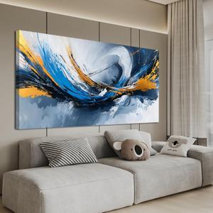 Canvas Oversized Wall Art Decor Modern Abstract Aesthetics Wall Art For Living Room Decorations Artwork For Walls Gold And Blue Abstract Art Wall Decorations For Bedroom Office Wall Decor 29×58 Inch,