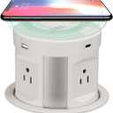 Automatic Pop up Outlet, Wireless Charger Power Strip Surge Protector Recessed Outlet, 4 AC Plug + Type-A and Type-C USB Port Outlets for Countertop Kitchen Island Conference Workbench, ETL Listed