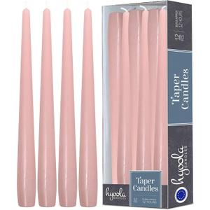 Hyoola Tall Taper Candles - 12 Inch Light Pink Unscented Dripless Taper Candles - 10 Hour Burn Time - 12 Pack