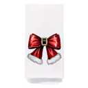 bitCNY Christmas Kitchen Towel – Red Santa Bow Waffle Weave Dish Towel, Holiday Hand Towel with Fur Trim for Winter Decor or Gift, 16 x 24 Inch