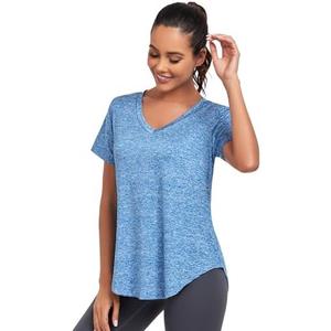 Short Sleeve Workout Shirts Women Loose Fit, V-Neck Women Exercise T-Shirt Workout Top, Dry Fit Yoga Gym Sport Tops (Medium)