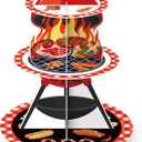 3 Tier BBQ Party Cake Stand Decoration Barbecue Theme Summer Cupcake Tower Baby Q Table Decoration Red and Black Gingham Cake Holder for Summer Picnic Camping BBQ Baby Shower Party Supplies