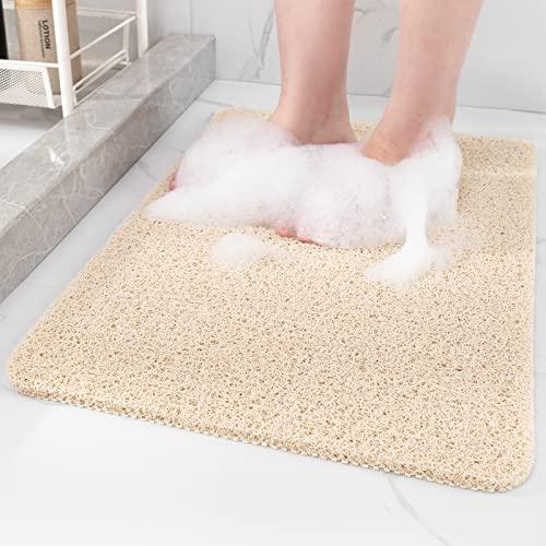 Non-Slip Shower Mat Bathtub Mat for Bath Tub,Anti Slip Bath Tub Mat,Floor Mat,Soft PVC Loofah Bathroom Mats,Foot Scrubber Mat,Quick Drying Easy Cleaning Mats for Wet Areas（40 * 16 Beige）