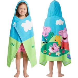 Get Trend Peppa Pig Bath Towels with Hood for Girls, Soft Absorbent Cotton Beach Towel, Swimming Pool Hooded Poncho, Shower Bath Travel Cozy for Girls Ages 2-6 (Multi Peppa)