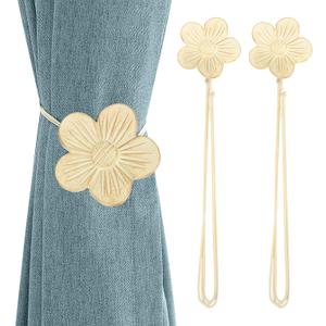 Lewondr Vintage Magnetic Curtain Tieback, 1 Pair Resin Flower Curtain Drapery Holdback Window Curtain Decorative Buckle Holder for Home Cafe Balcony, Light Gold (2 Pieces)