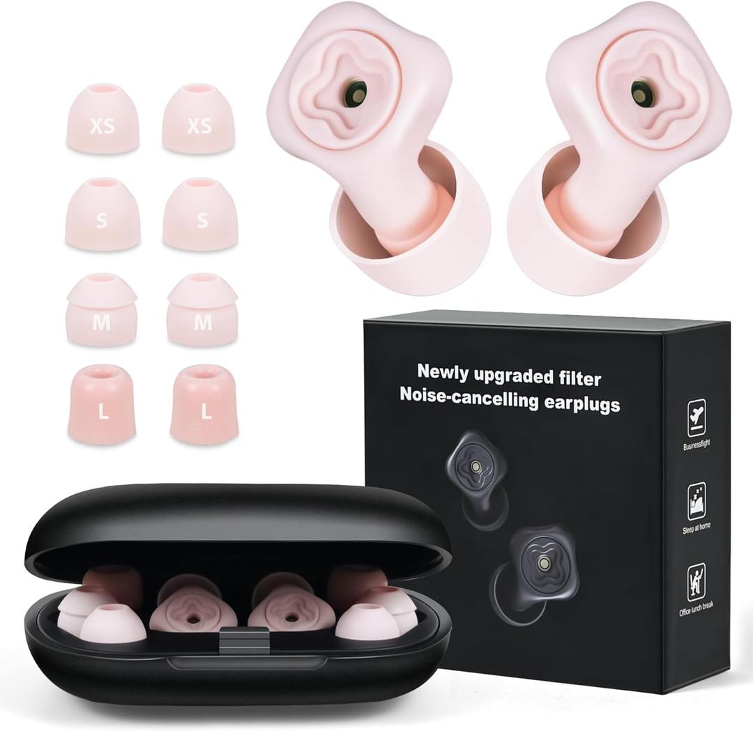 Pink Ear Plugs for Sleeping Noise Cancelling 35dB Reusable Silicone Ear Plugs for Noise Reduction with Case & 8 Ear Tips Hearing Protection Earplugs for Focus/Study/Work/Concert