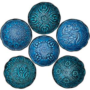 BCS Ceramic Pinch Bowls Set of 6, Small Bowls for Dipping - Cooking Prep & Charcuterie Board Bowls, Soy Sauce Dish, Turquoise Handmade Decorative Serving Dishes (3.2'' - 3 oz)