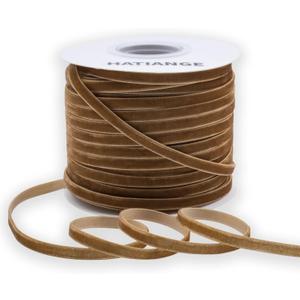 HATIANGE Khaki Velvet Ribbon Single Face 1/4 Inch X 50 Yards,for Gift Wrapping, Hair Bows, Choker, Wedding Decorations -50Yds