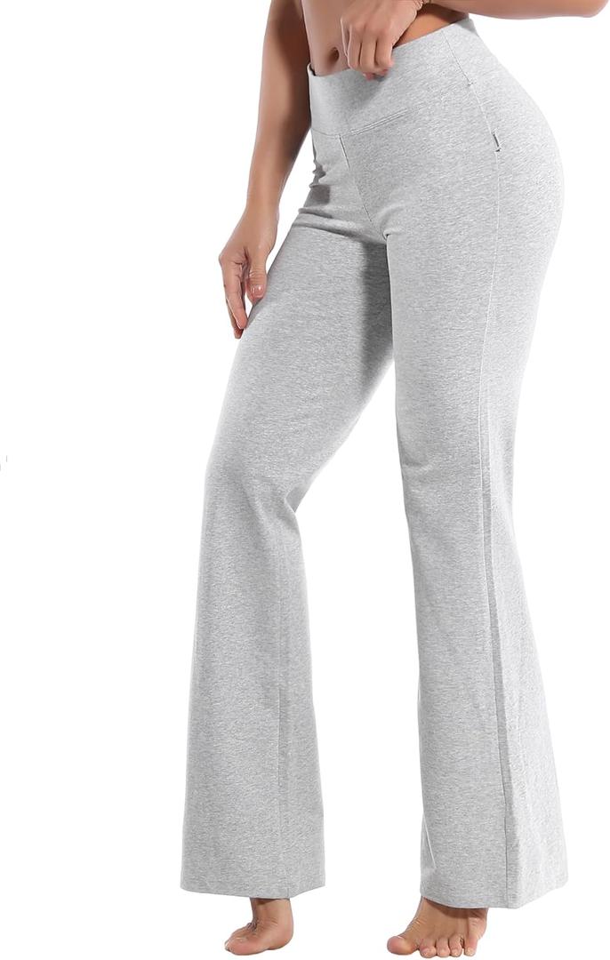 BUBBLELIME 29"/31"/33"/35"/37" 3 Styles Women's High Waist Bootcut Yoga Pants Basic/Side Pockets Tummy Control Workout Flared (Large, 90% Cotton_heathergray)