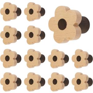 MOROBOR 12pcs Flower Shaped Wooden Knobs Single Hole Beech Wood Handles Cupboard Cabinet Pulls for Chest of Drawers with Screws& Expansion Tube (4CM)