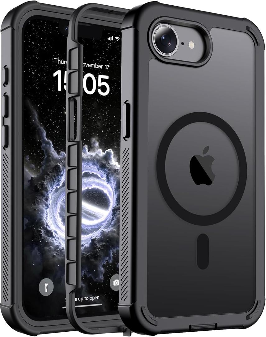 jaroco Magnetic for iPhone 17e Case& iPhone 16e Case, [Compatible with MagSafe][Military Grade Drop Protection][Heavy Duty Protection][Non-Slip][Shockproof] 2-Layer Bumper Phone Case 6.1''-Black