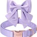 Unique style paws Purple Silk Dog Collar Adjustable Durable Dog Collar with Bow Fashion Bowtie Collar for Medium Dogs (Lavender)