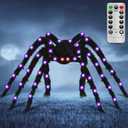6.6Ft Halloween Decoration Light-Up Spider - 50 LEDs Giant Halloween Spider Decoration with Remote Control Red Lighted Eyes for Yard Party House Dcor Outdoor Indoor (Purple, 6.6 FT)