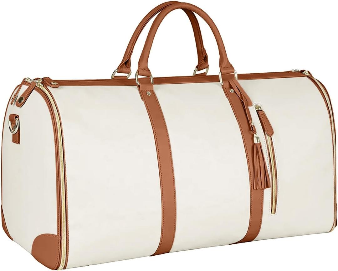 Weekend Bags for Women, Large PU Leather Travel Duffel Bag, Carry On Garment Bag with , Waterproof Lightweight Overnight Holdall